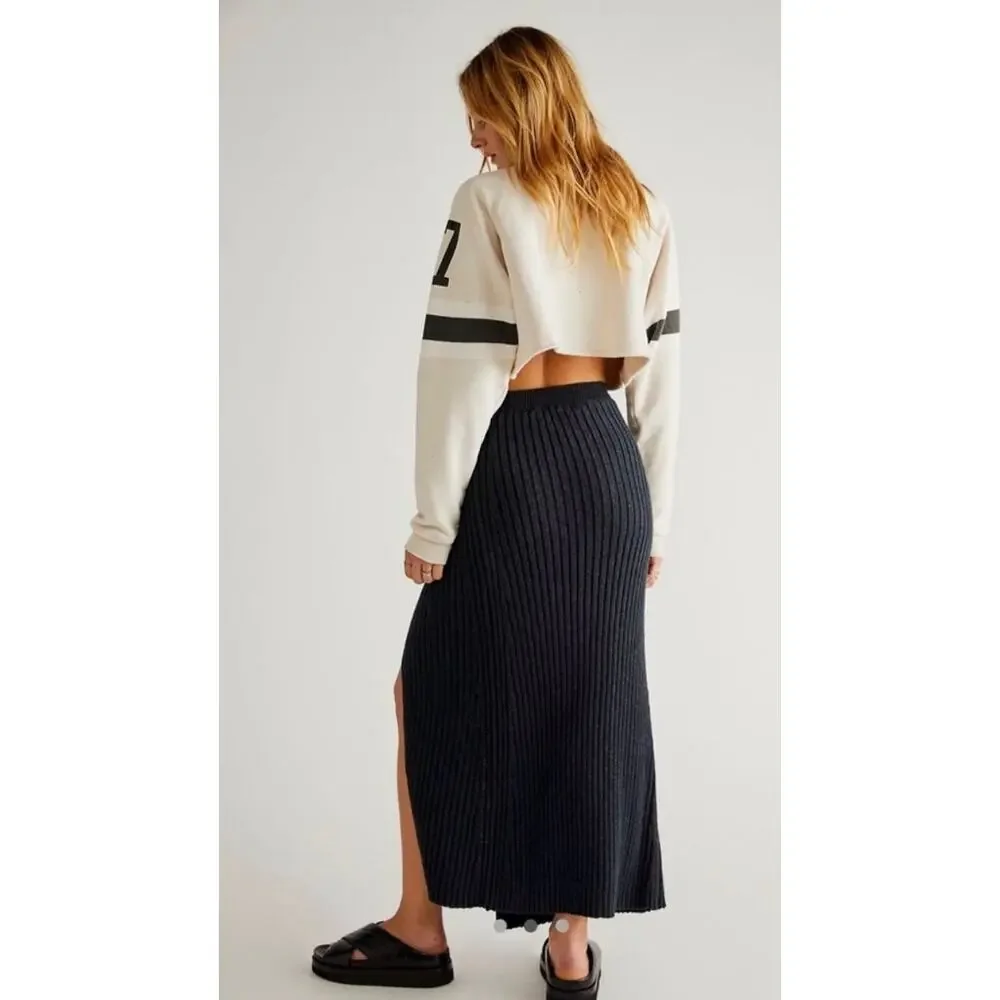 Free People Better Days Midi Skirt in Black. Size L. NWOT